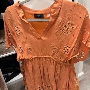 Tahari Coral V-Neck Embroidered Top